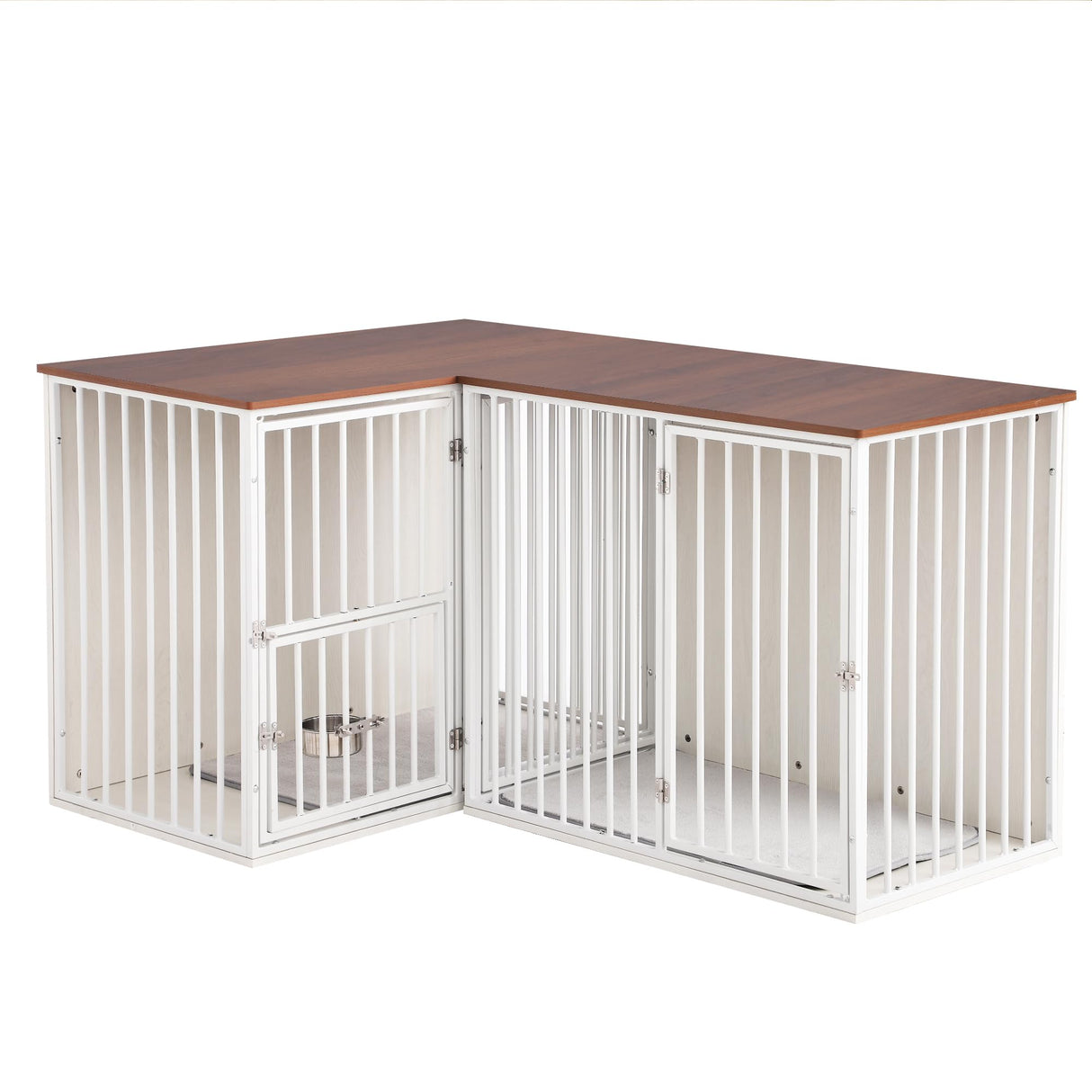 FKLUG Dog Crate Furniture for 2 Dogs, Corner Heavy Duty Double Dog Kennel Furniture with Divider, Indoor Wooden Dogs Crate Large Breed (White) FKLUG