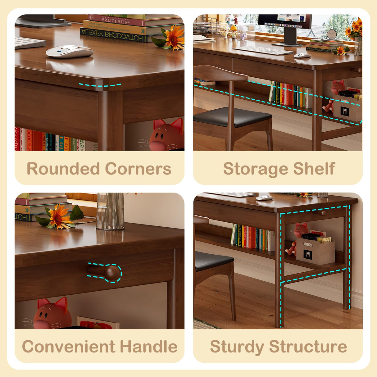 Ytaoka 70.86" Long Solid Wood Desk with 3 Drawers Home Office Computer Desk Mid Century Modern Desk Large Study Writing Desk Simple Wooden Desk Walnut Real Wood Desk Study Table Workstation Ytaoka