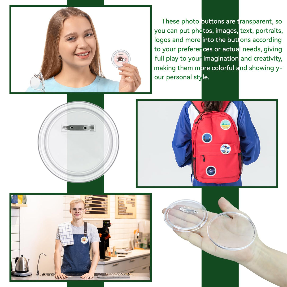 Wpxmer 40 Pack Acrylic Button Pin Badge 3 Inch Clear Plastic Craft Button with Pin Round Picture Photo Buttons Blank Pin Buttons for Crafts Supplies, School DIY Projects (40) Wpxmer