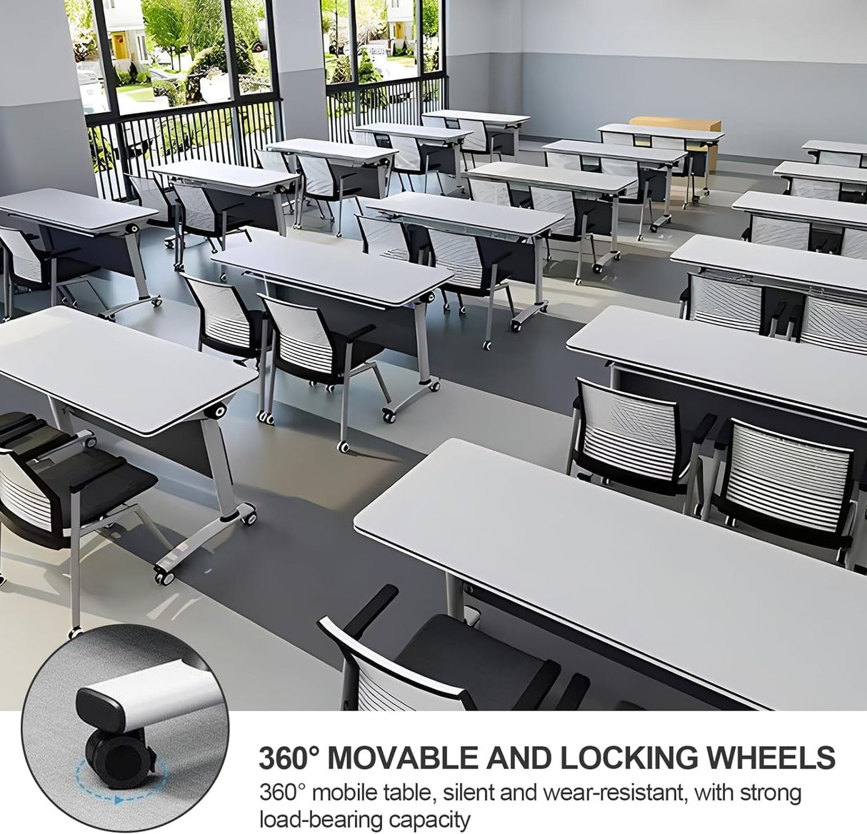 5.3FT Folding Conference Table with Lockable Wheels-Mobile Conference Room Table Foldable Meeting Table for Office Home Classroom Seminar Rooms-Durable,Seats 2-10 People,Space-Saving Design(6PACK) bbyekctc