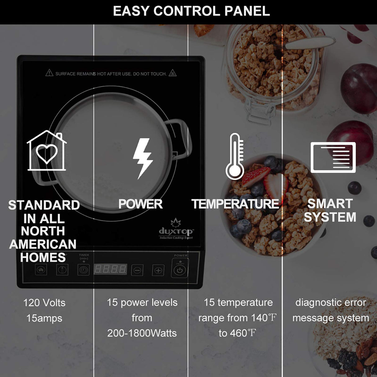 Duxtop 1800W Portable Induction Cooktop Countertop Burner, Black 9100MC/BT-M20B duxtop