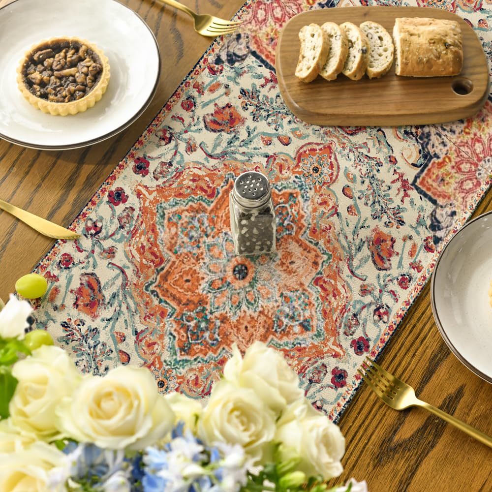 Artoid Mode Boho Bohemia Style Orange Table Runner, Country Rustic Farmhouse Magical Fall Kitchen Dining Table Decoration for Home Party Decor 13x72 Inch Artoid Mode