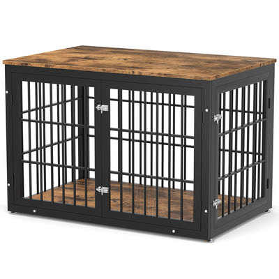 rehomerance Rustic Heavy Duty Dog Crate Furniture for Extra Large Dogs, Decorative Pet House End Table, Wooden Cage Kennel Furniture Indoor, XL, Black and Brown