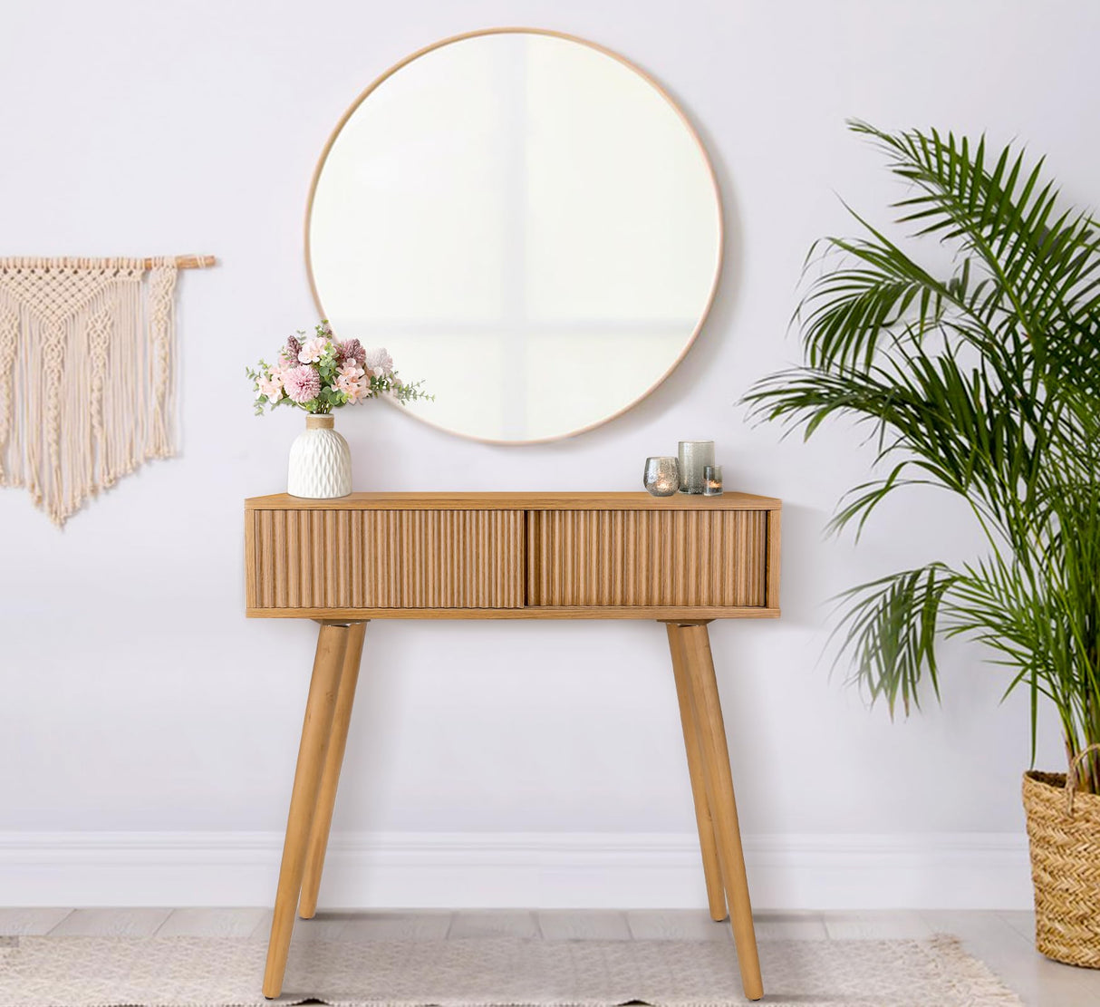 Console Table, Small Console Tables for Entryway, 31" Vanity Desk Fluted Entrance Table, Brown Entry Table Narrow Console Table Modern Hallway Table Modern Sofa Table for Living Room ZYBT