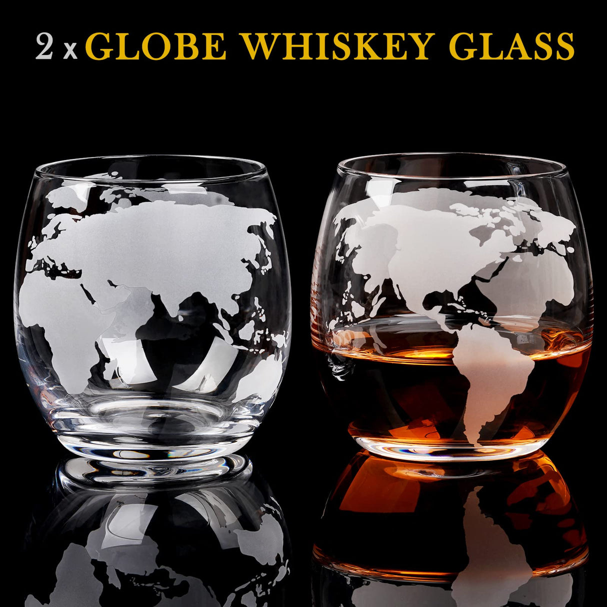 Gifts for Men Dad Christmas, PONPUR Whiskey Decanter Globe Set with 2 Ball Stones & 2 Glasses, Anniversary Birthday Gifts for Him Husband Boyfriend Brother, Cool Stuff Gift for Bourbon Scotch PONPUR