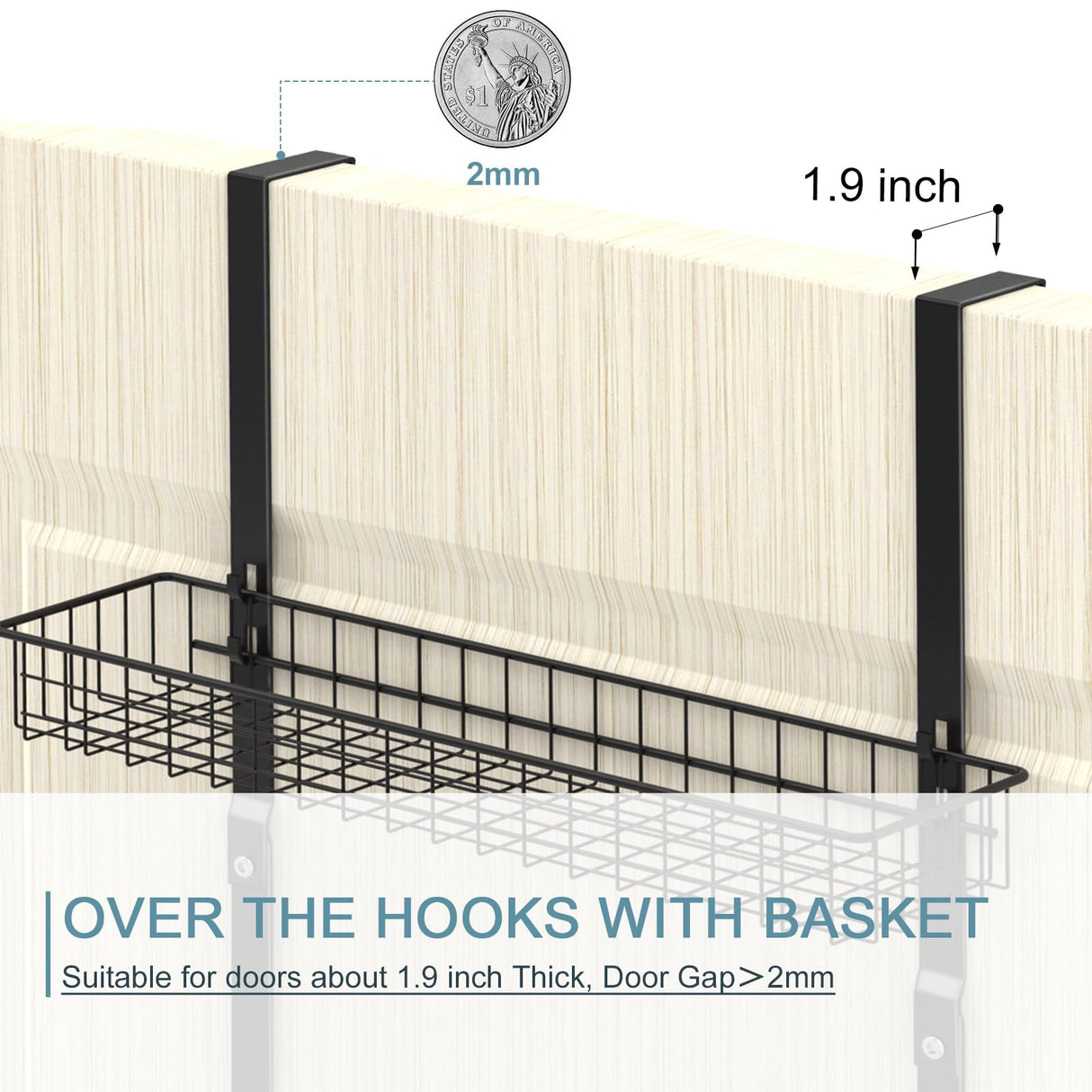 Over the Door Pantry Organizer 3 Tier Hanging Basket Back Door Storage Rack Shelf Metal Over the Door Shelves with 3 Baskets and 5 Hooks for Bathroom Kitchen Pantry Bedroom, Black ETELI