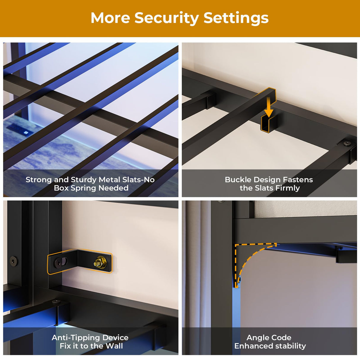 DICTAC Loft Bed Full Size with Desk and Led Lights Full Metal Loft Bed with Charging Station Full Size Metal Bed Frame with Safety Guard & Ladder, Space-Saving,No Noise,No Box Spring Needed, Black DICTAC