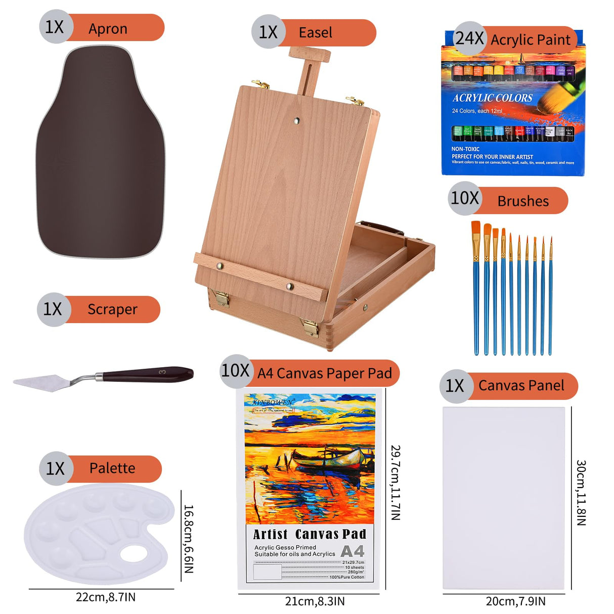 Tabletop Easel Acrylic Paint Set, 40 Pack Painting Kits for Adults, Painting Supplies with 24 Acrylic Paints, 10 Brushes, Art Easel, Paint Palette, Canvas, Paint Set Gifts for Students Artist Beginner Goldge