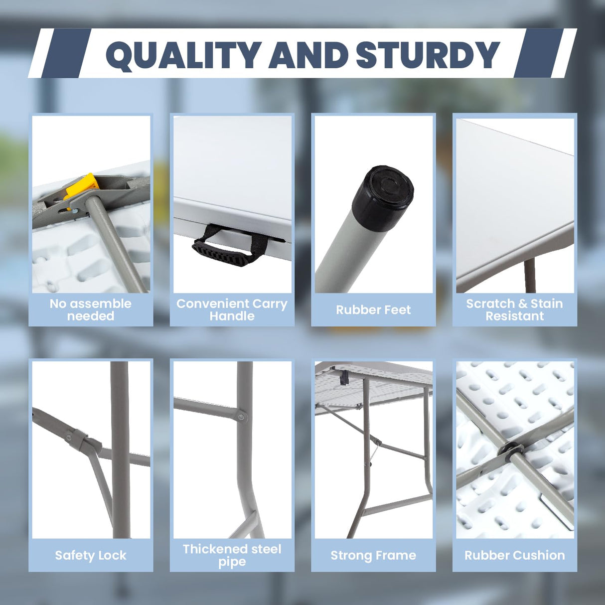 CARTMAN 6FT Folding Picnic Table Portable Fold-in-Half Plastic Dining Picnic Party Table with Tablecloth, White CARTMAN