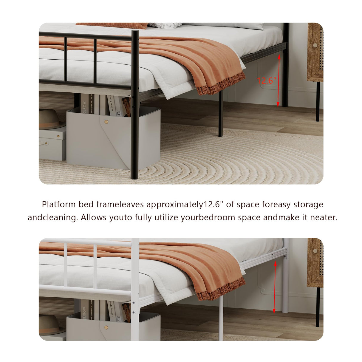 WJORATA Metal Platform Full Bed Frame with Headboard Sturdy Steel Slats Support No Box Spring Needed Easy Assembly Black WJORATA
