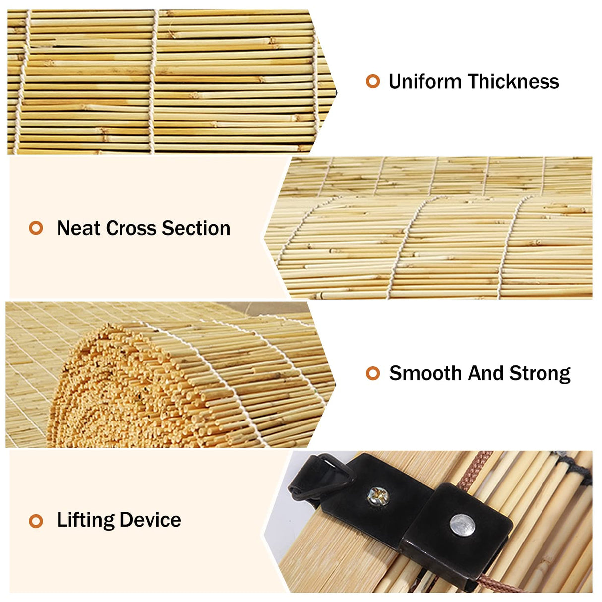 PHUSTJKL Blinds Roll Up Shade Bamboo Reed Roll Up with Lifter, Sun Protection Blackout Privacy Breathable Coffee Reed Curtains for Indoor/Outdoor, Easy to Install (Coffee-Black Line, 28x60in(WxH)) PHUSTJKL