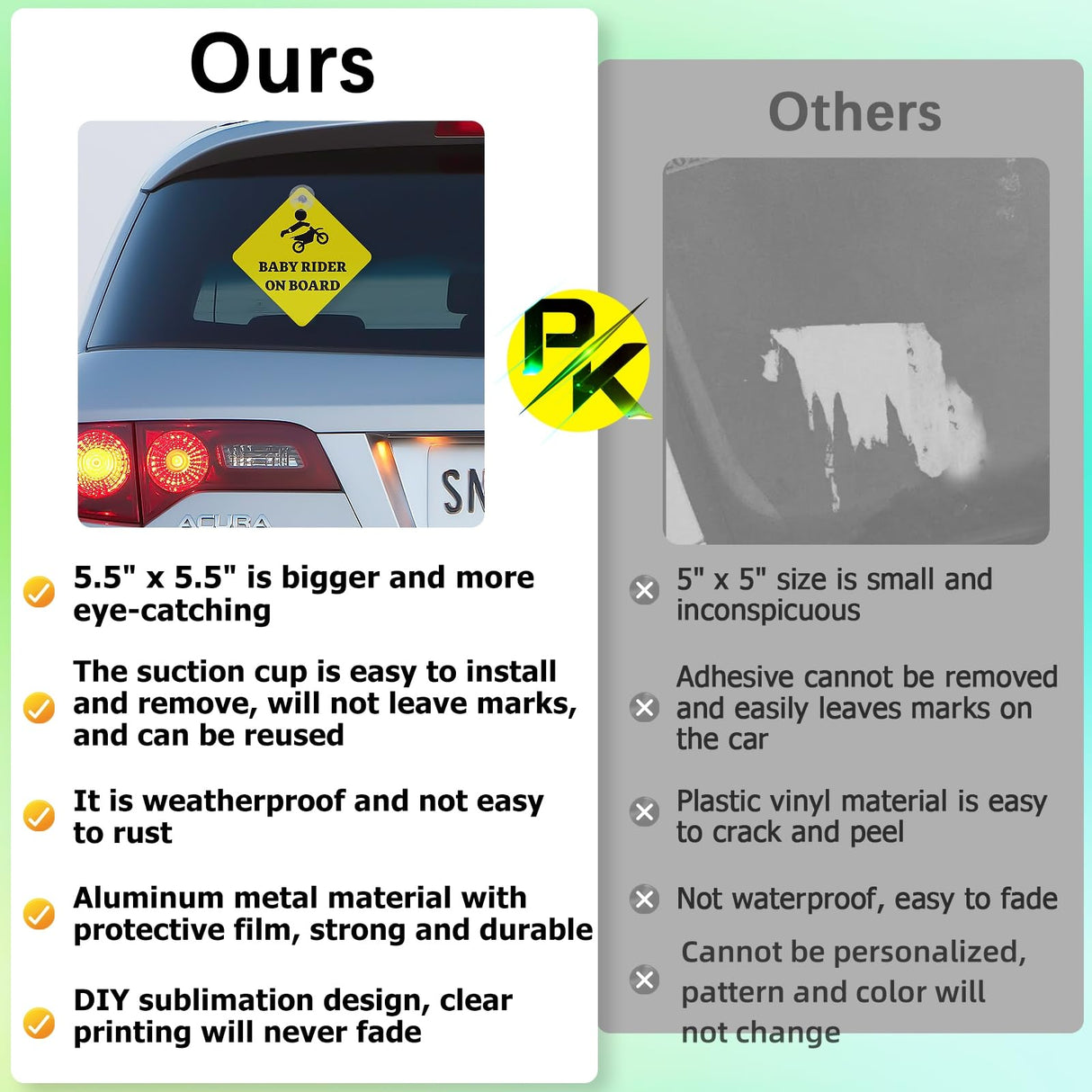 10 Pack 5.5" x 5.5" Sublimation Blanks Suction Cup Car Window Sign, Metal Signs Blanks Removable Car Safety Warning Signs for Heat Thermal Transfer DIY Picture and Custom Design Work OIOIPPIO