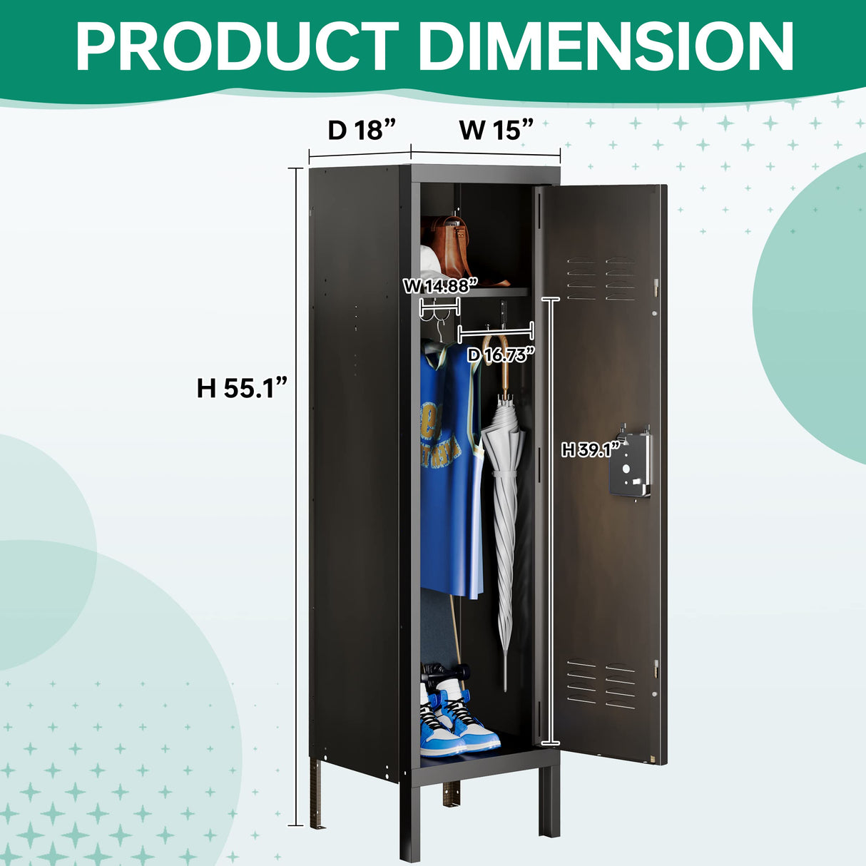 Letaya Metal Locker with Lock,55" Storage Cabinet Steel Retro Wardrobe with Lockable Doors for Home Office Employees School Dormitory Gym (1 Door) Letaya