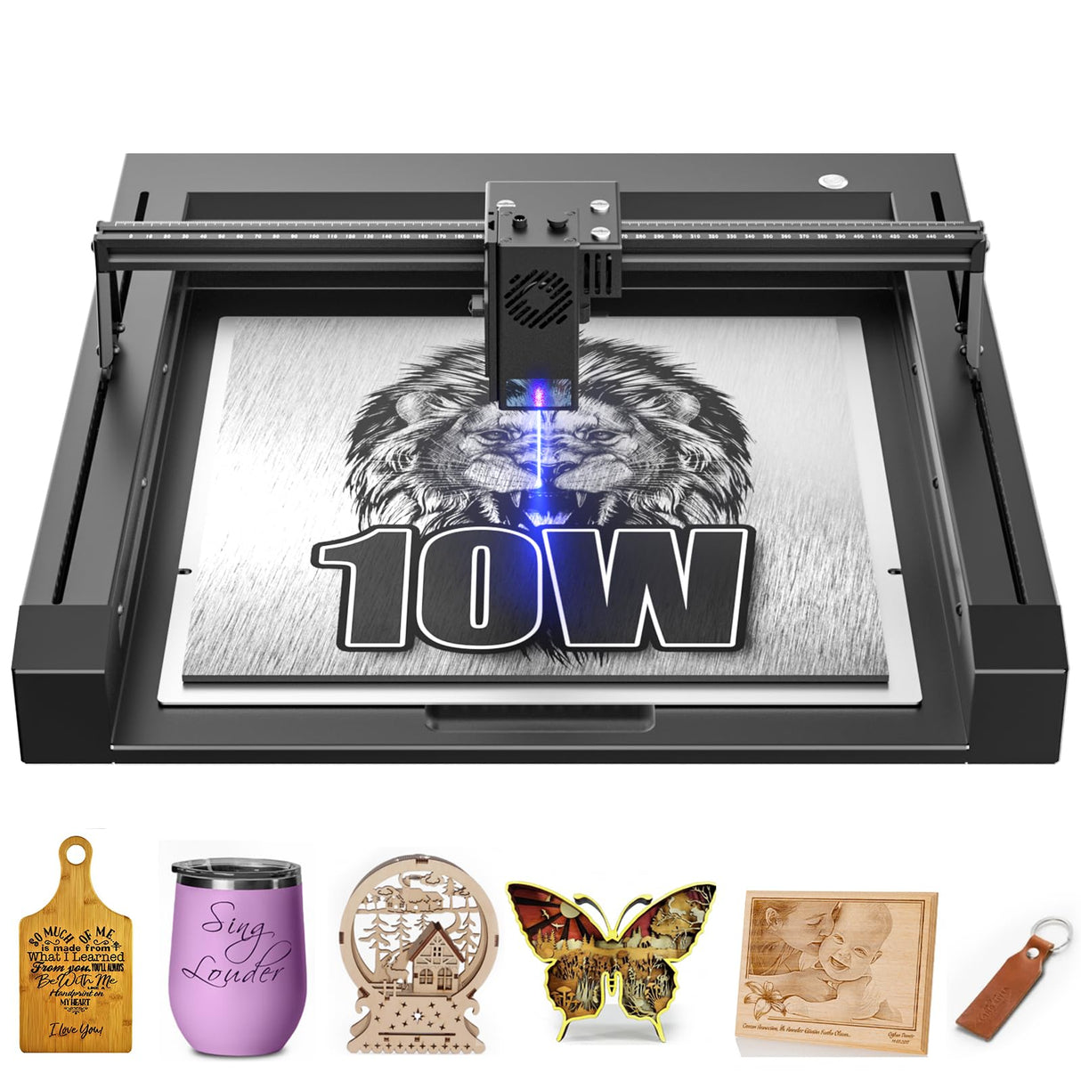 IWECOLOR Laser Engraver Machine 10W Output Power, 72W DIY Laser Engraving Machine 0.06mm High Precision Laser Cutter and Engraver for Wood and Metal, Paper, Acrylic, Glass, Leather etc, 14.9" x 14.9" IWECOLOR