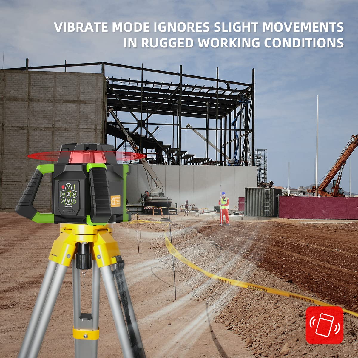 Huepar Electronic Self-Leveling Rotary Red Laser Level Kit - 360 Horizontal Laser Beam Interior/Exterior Rotating Laser Level Tool with Receiver, Protective Glasses, Li-ion Battery, Hard Case RL300HR Huepar