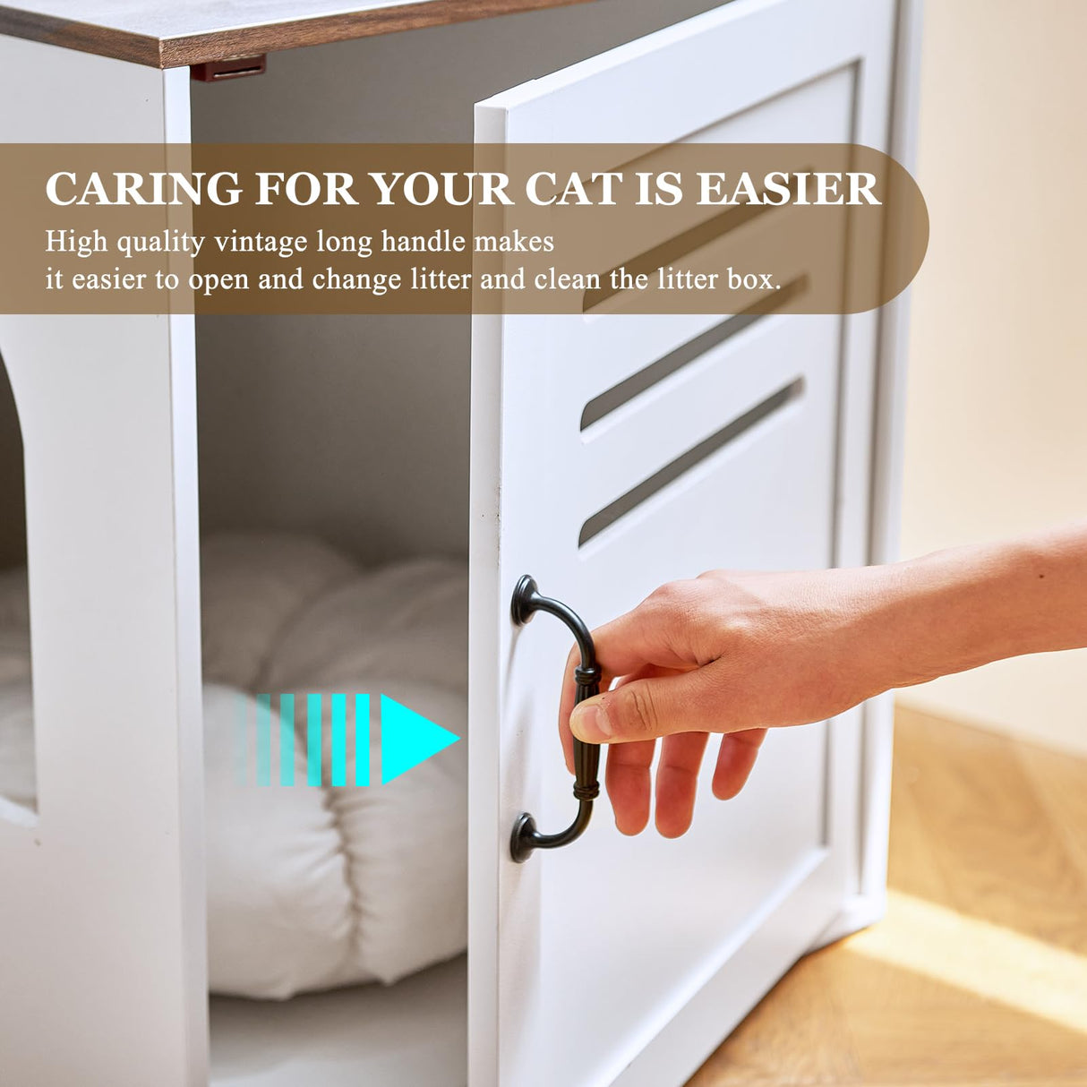 JanflyHome Corner Litter Box Enclosure for 2 Cats, Hidden Litter Box Furniture, Litter Box Cabinet with Double Room, Indoor Cat House End Table, 31.5 x 17.7 x 19.7 in, White JanflyHome