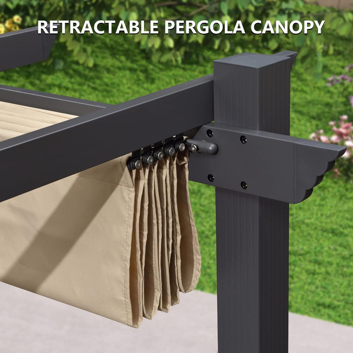 BOJAVOM Pergola Shade Cover, Retractable Pergola Canopy for 10' X 13' Outdoor Pergola, Fade Resistant Durable Yarn-Dyed Fabric Pergola Replacement Canopy w/Drawstring - Beige BOJAVOM