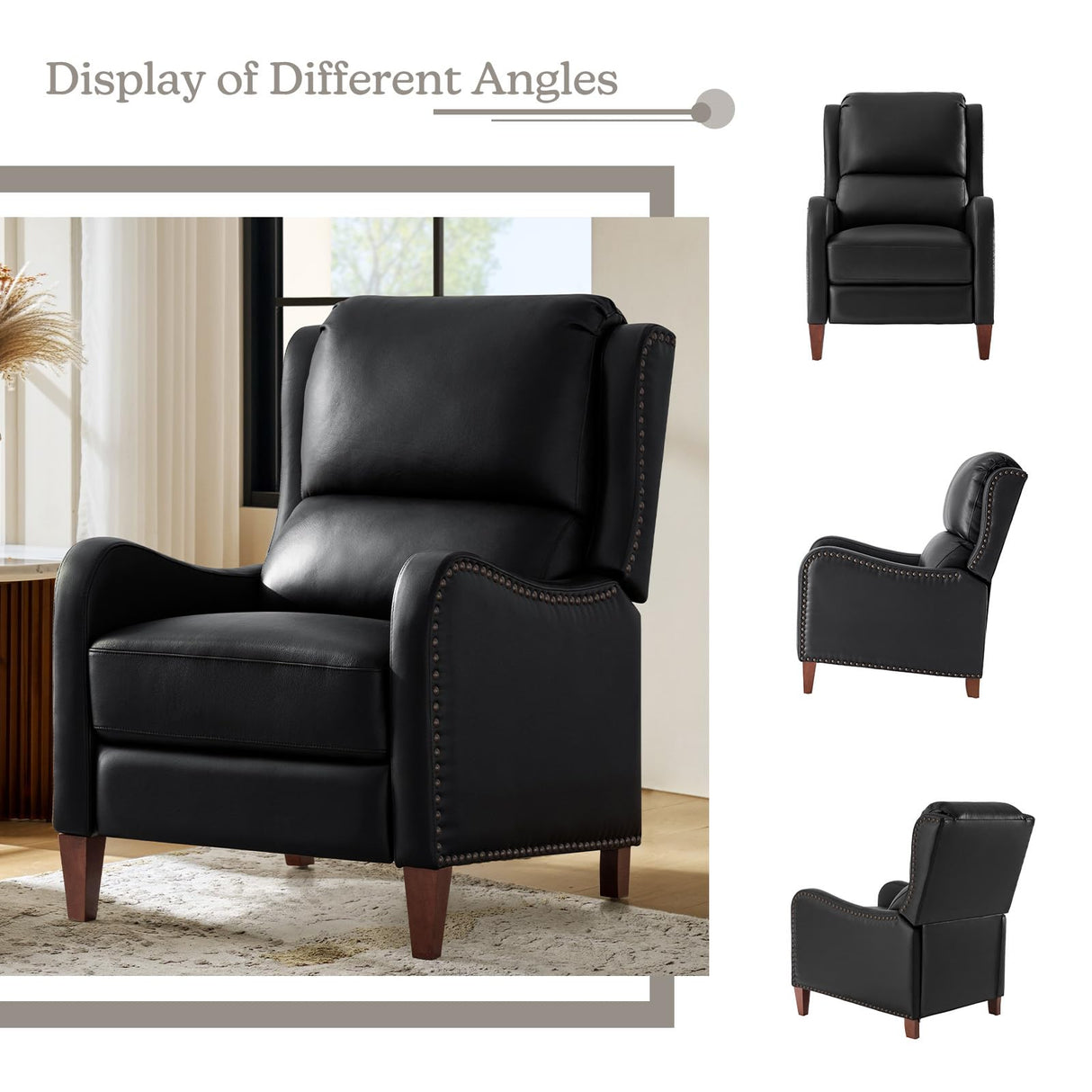 HULALA HOME Leather Recliner Chair, Modern Push Back Recliner Chair with Adjustable Backrest & Footrest, Casual Single Leather Sofa, Comfy Upholstered Club Chair for Living Room, Bedroom, Black HULALA HOME