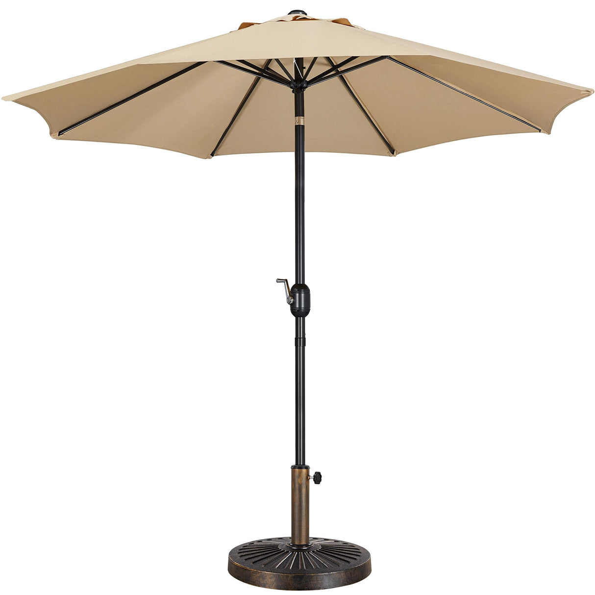 Yaheetech 9FT Garden Table Umbrella with 30lb Base, Patio Market Umbrella with Push Button Tilt, Crank and 8 Sturdy Ribs, Outdoor Umbrella w/Base Included Heavy Duty - Tan Yaheetech