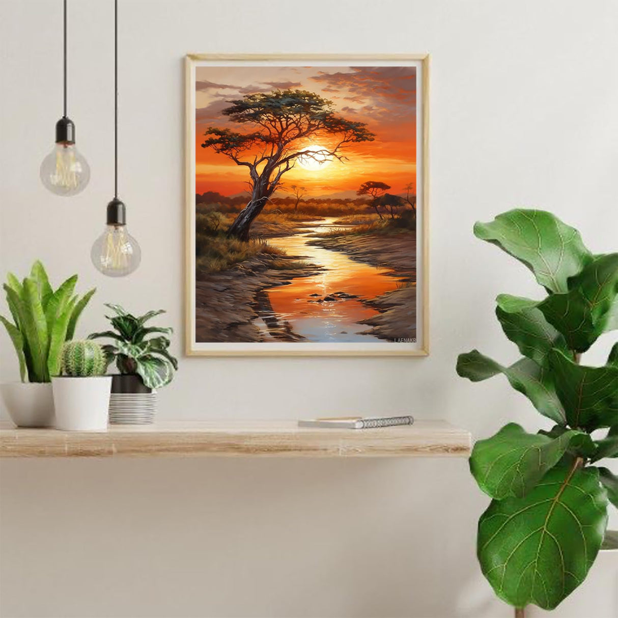 LAENAKR DIY Paint by Numbers for Adults Beginner, Acacia Tree African Sunset, Paint by Numbers Kit Tree Painting by Numbers for Adults, Drawing Paintwork with Paintbrushes No Frame 40x50cm LAENAKR