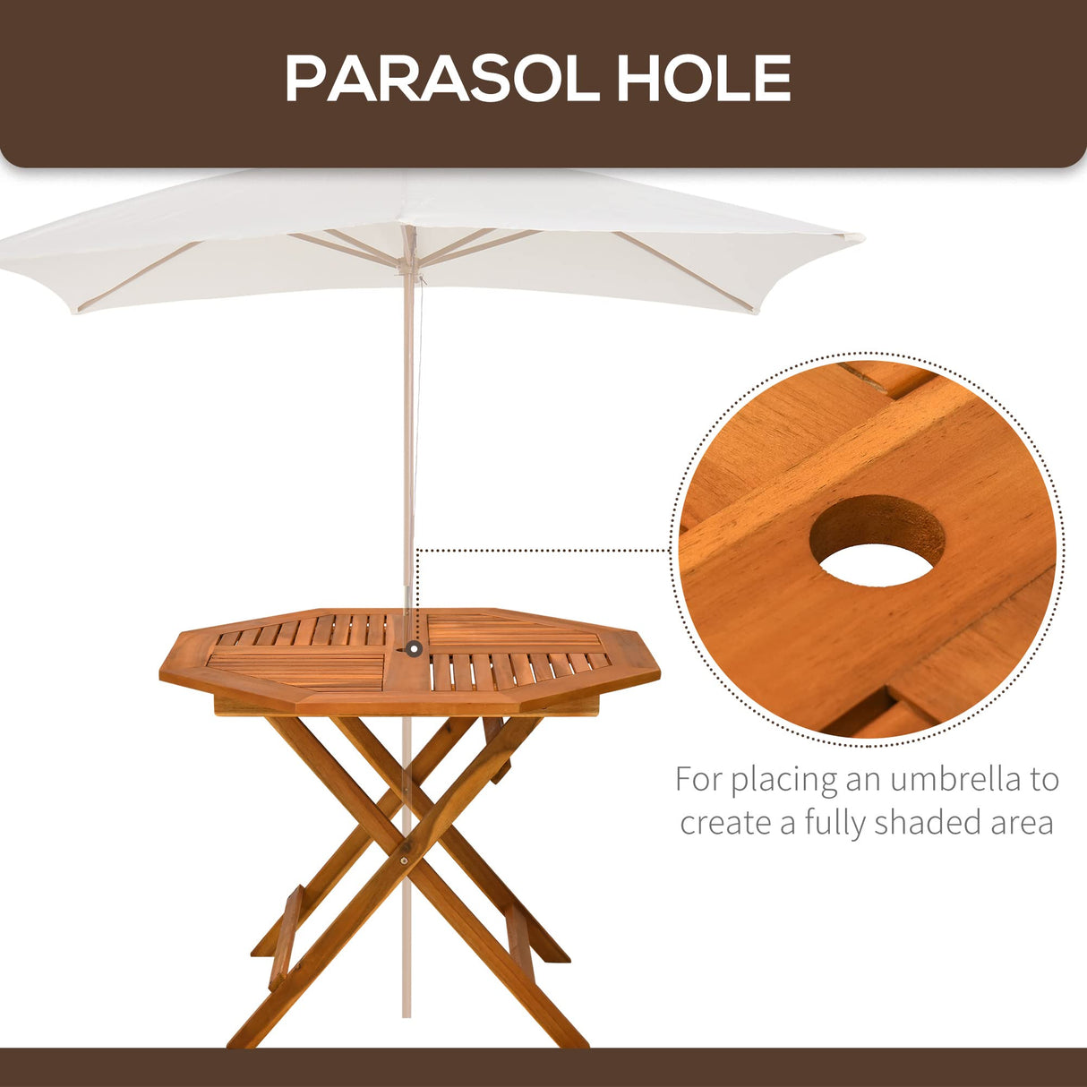 Outsunny 39" Acacia Wood Outdoor Dining Table, Octagon Patio Table with Umbrella Hole, Teak Outsunny