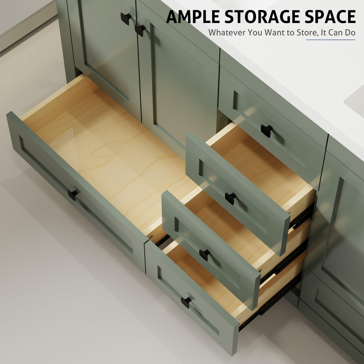 eclife 60" Bathroom Vanities with Sink Combo, Modern Thickened Wood Bathroom Storage Cabinet w/Undermount Double Sink, Matte Black Faucet Drain, Painted Surface, Green eclife