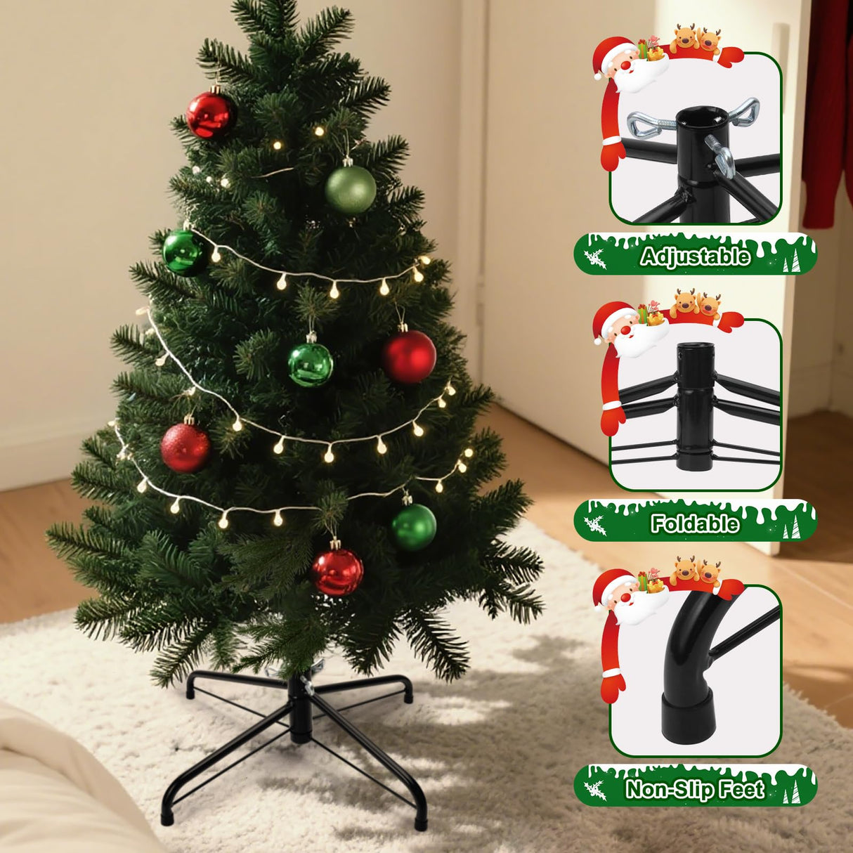 Christmas Tree Stands, Universal Folding Christmas Tree Stands For Fits 0.5-1.1 Inchs Tree Pole, 3 Ft To 8 Ft Artificial Trees WoodArtSupply