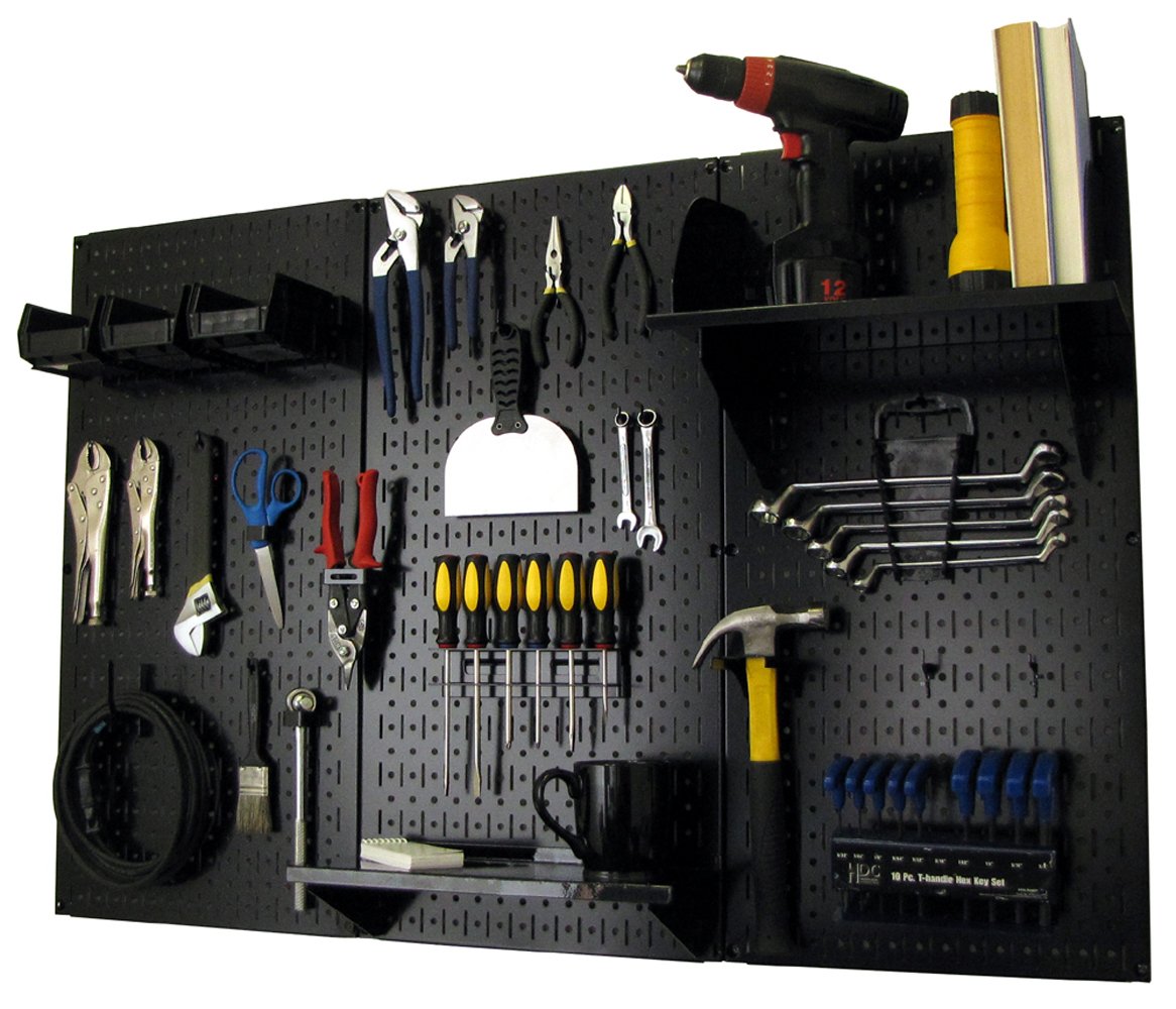 Wall Control Pegboard Organizer 4 ft. Metal Pegboard Standard Tool Storage Kit with Black Toolboard and Black Accessories Wall Control