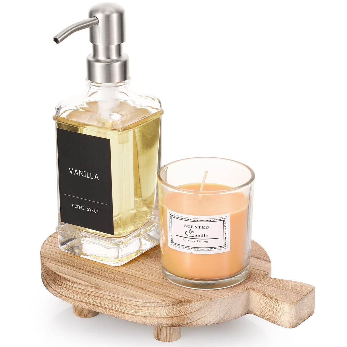 POVTOKA Wood Pedestal Stand, Farmhouse Wood Riser for Bathroom Kitchen Counter, Rustic Wooden Soap Tray for Bottles Candles Plant Display (Natural) POVTOKA