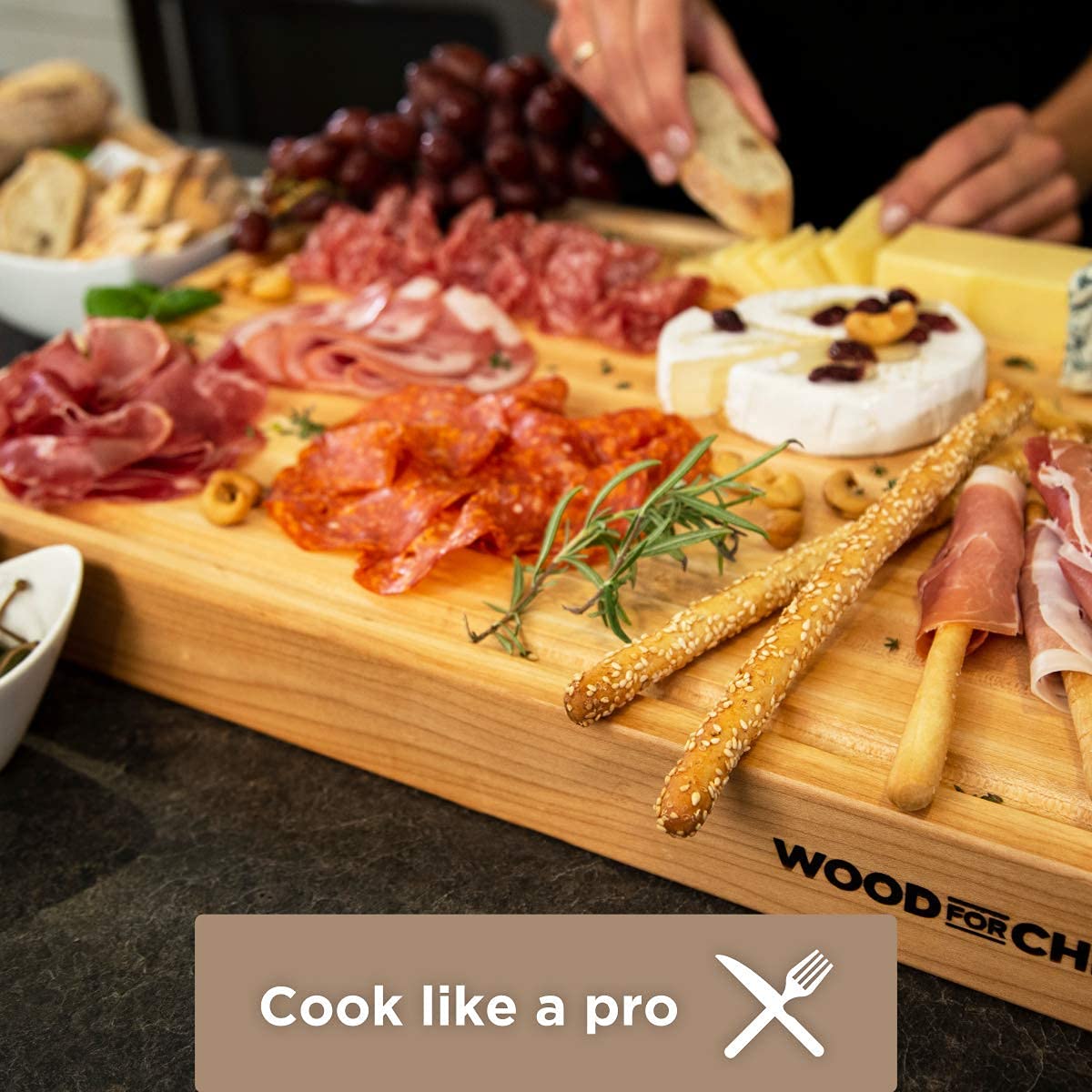 Large Wood Cutting Board from North American Maple - 20x16x1.5 inches - A Reversible Butcher Block that Comes with Juice Groove for Cutting Meat and WoodForChef