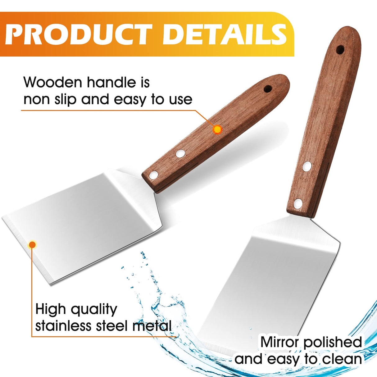 BBTO 20 Pcs Pizza Spatula Pie Server Stainless Steel Cake Serving Spatula Non Slip Easy to Grip Baking Triangular Spade Wood Handle Shovel for Desserts Pizza Pie Cake Biscuit (Full Style) BBTO
