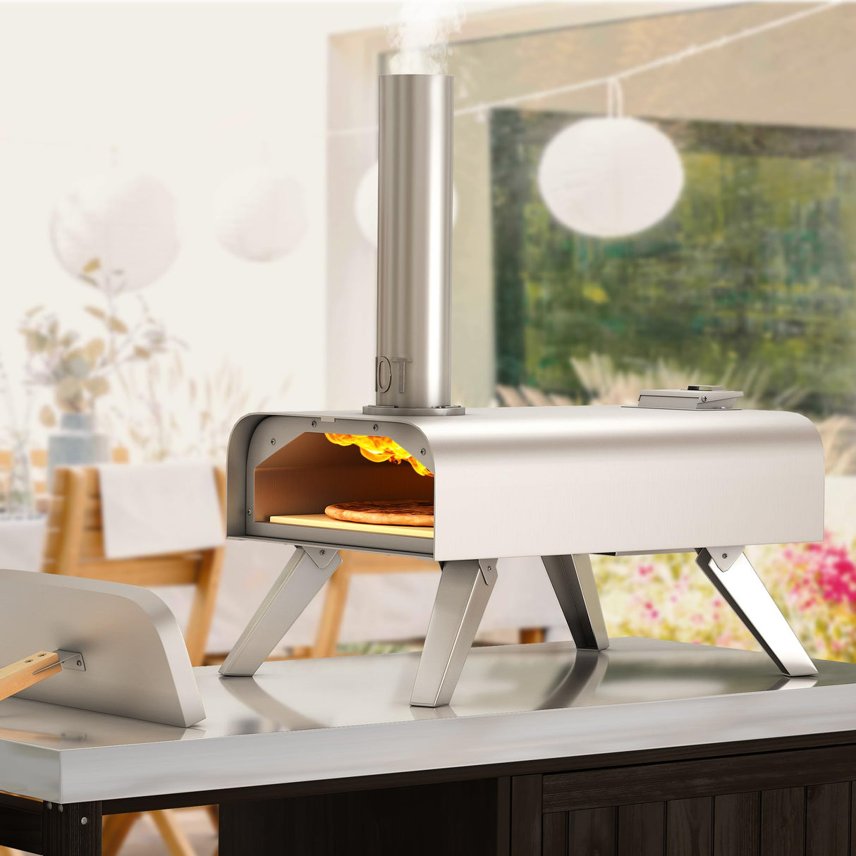 YITAHOME Wood Fired Outdoor Pizza Oven, 12" Portable Pellet Pizza Ovens with Pizza Peel & Pizza Cutter, Woodfire Pizza Maker for Outside Kitchen Cooking Stainless Steel Silver YITAHOME