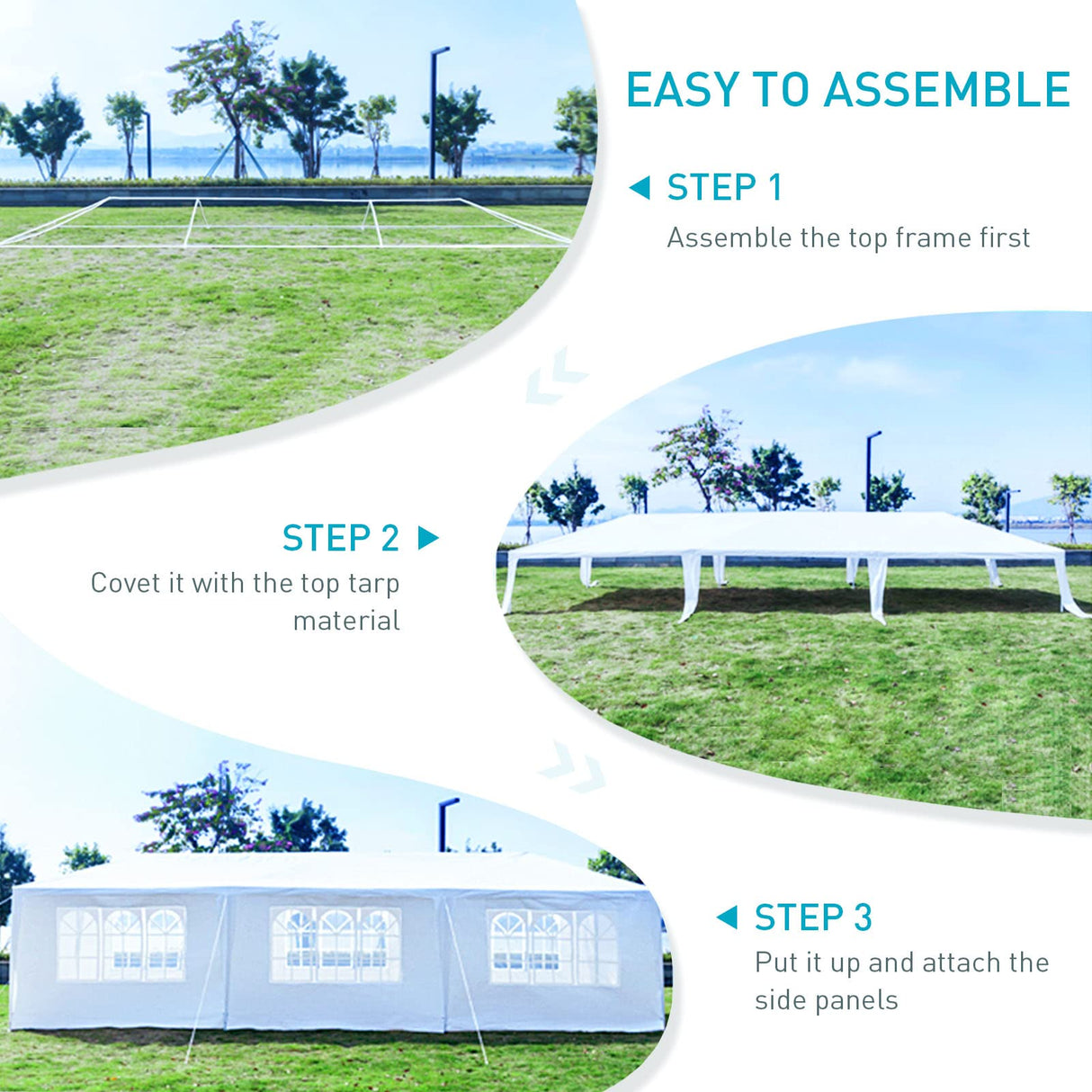 10x30 Party Tent, Outdoor Tents for Parties, White Wedding Tent Birthday Tent Event Tent, Large Canopy Tent with 5 Removable Sidewalls & Transparent Window, Big Gazebo Tent for Backyard, Garden ANTSKU