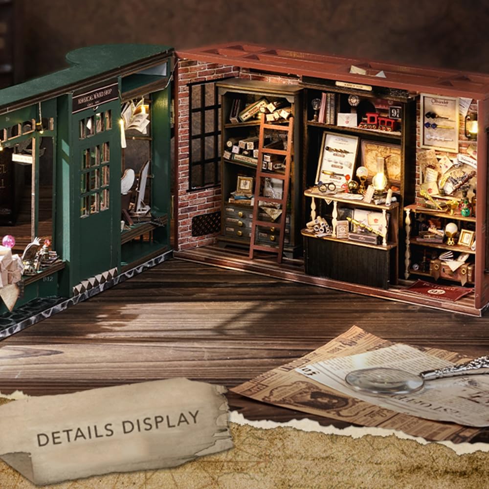 Lannso DIY Dollhouse Miniature Kit, Doll House Kit with Dust Proof Cover, Magic Wand Shop, Mini Handmade Wooden Dollhouse Toys for Adult Gift(F32) Lannso