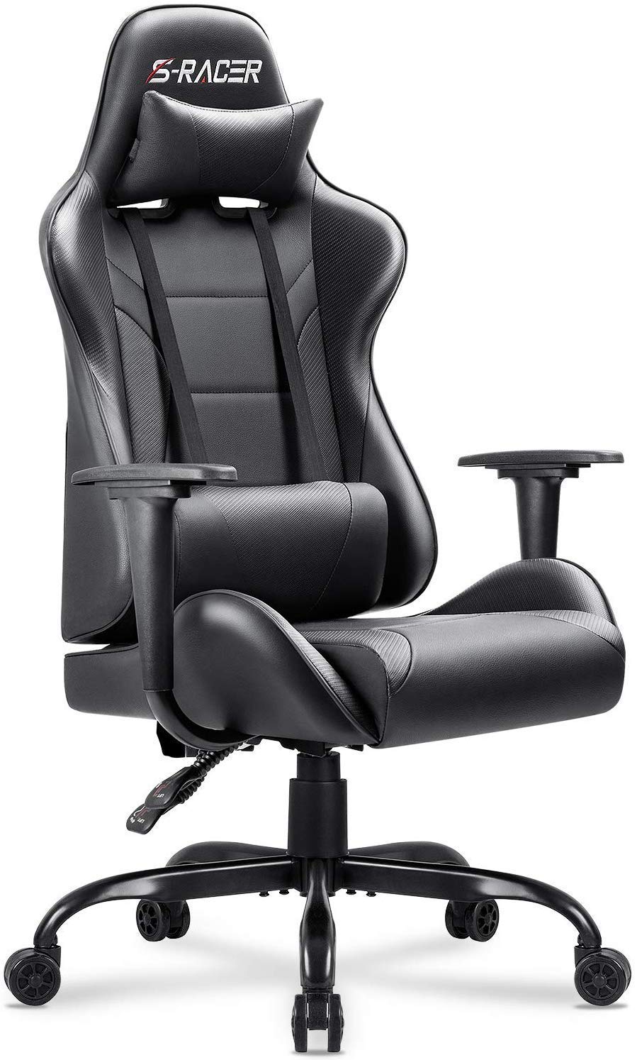 Homall Gaming Chair Computer Office High Back Leather Gamer Desk Chair Ergonomic Adjustable Swivel Racing Chair with Headrest and Lumbar Support (Black) Homall