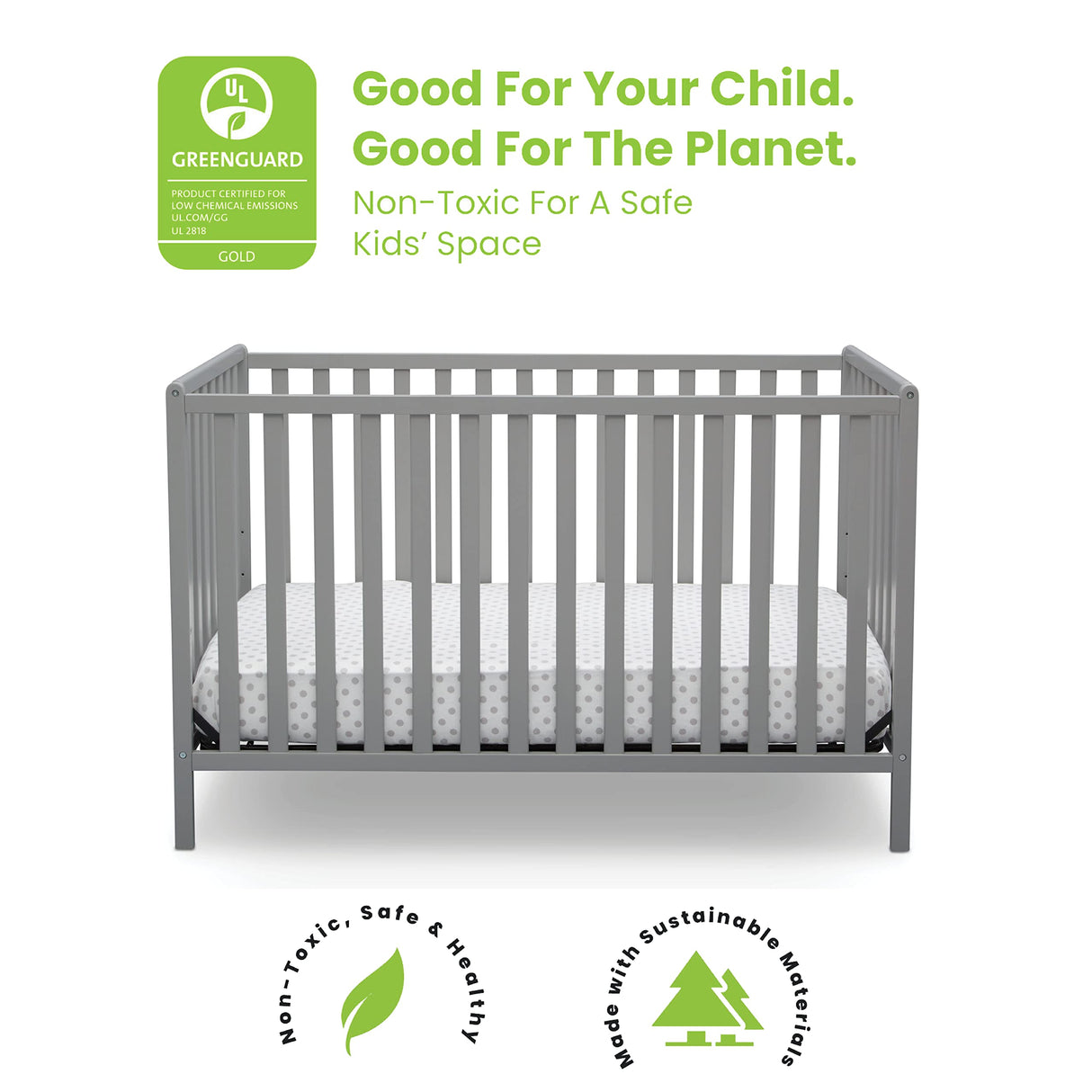 Delta Children Heartland 4-in-1 Convertible Crib - Greenguard Gold Certified, Grey Delta Children
