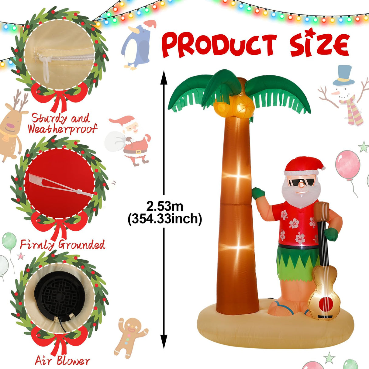 Liliful 8 Ft Tall Christmas Santa Inflatable Outdoor Decorations Hula Santa Claus on Beach Palm Tree Outdoor Xmas Blow Up Yard Decoration with LED Lights for Christmas Party Outdoor Garden Lawn Patio Liliful