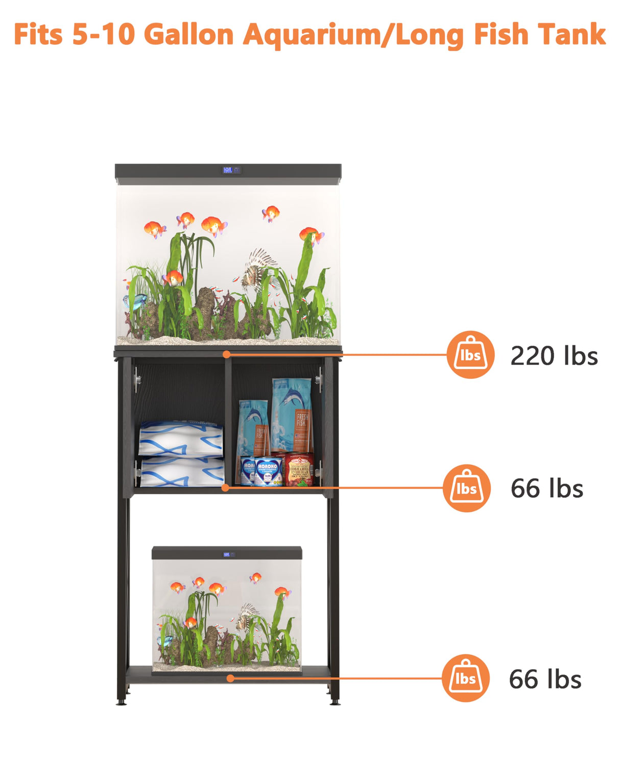 Piskyet 5-10 Gallon Fish Tank stand, Metal Frame Aquarium stand, Cabinet for Fish Tank Accessories Storage,Suitable for Turtle Reptile Tank Stand Terrarium Stand,220Lbs, Black Piskyet