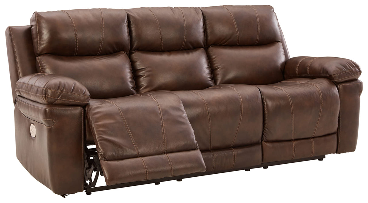 Signature Design by Ashley Edmar Leather Power Reclining Sofa with Adjustable Headrest, Brown Signature Design by Ashley