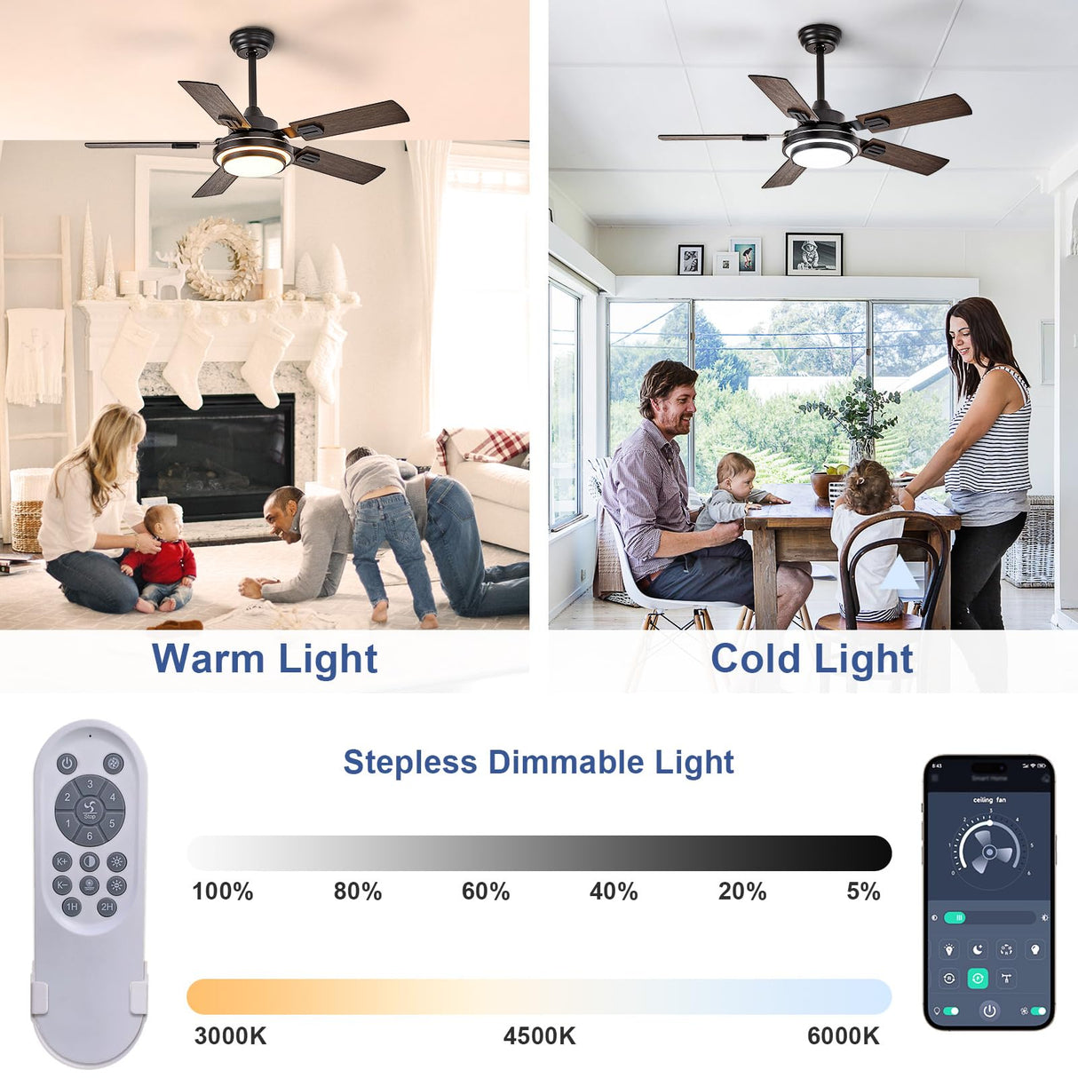 Depuley 42-Inch Ceiling Fan with Light: Walnut Ceiling Fans with 5 Blades Dual Finish Reversible - Farmhouse Ceiling Fan with Remote Control for Living Room Outdoor Patios Depuley