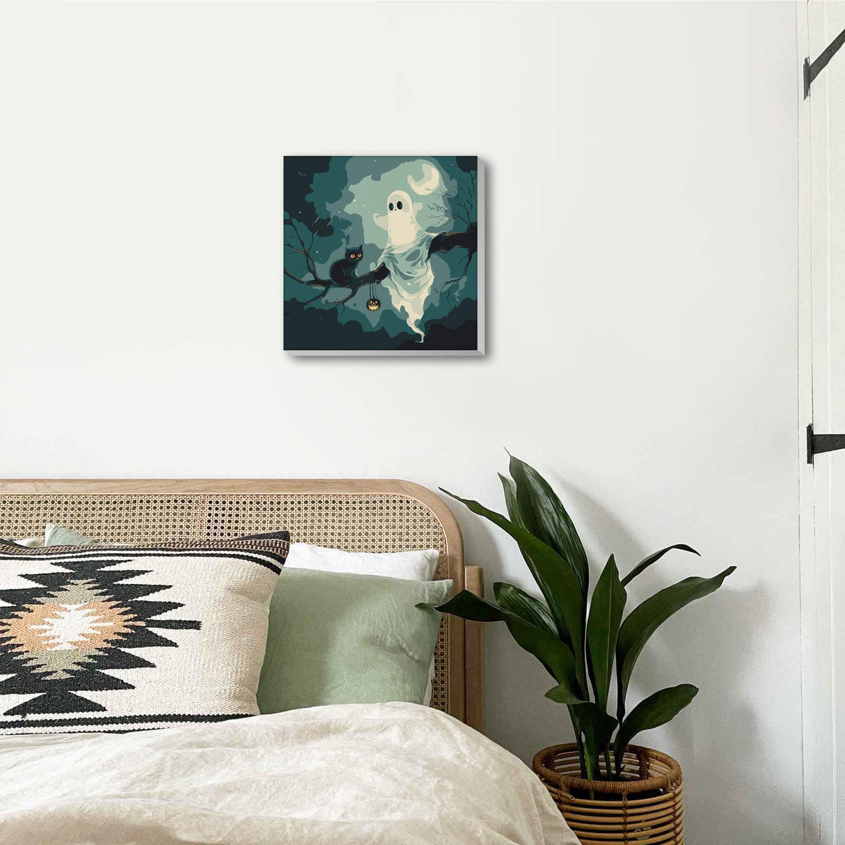 Ginfonr Framed Paint by Numbers Kit for Adults, Halloween Ghosts Acrylic Painting on Canvas, Cat Oil Painting for Beginner with Brushes, Adults Paint-by-Number for Home Wall Decor (8x8inch) Ginfonr