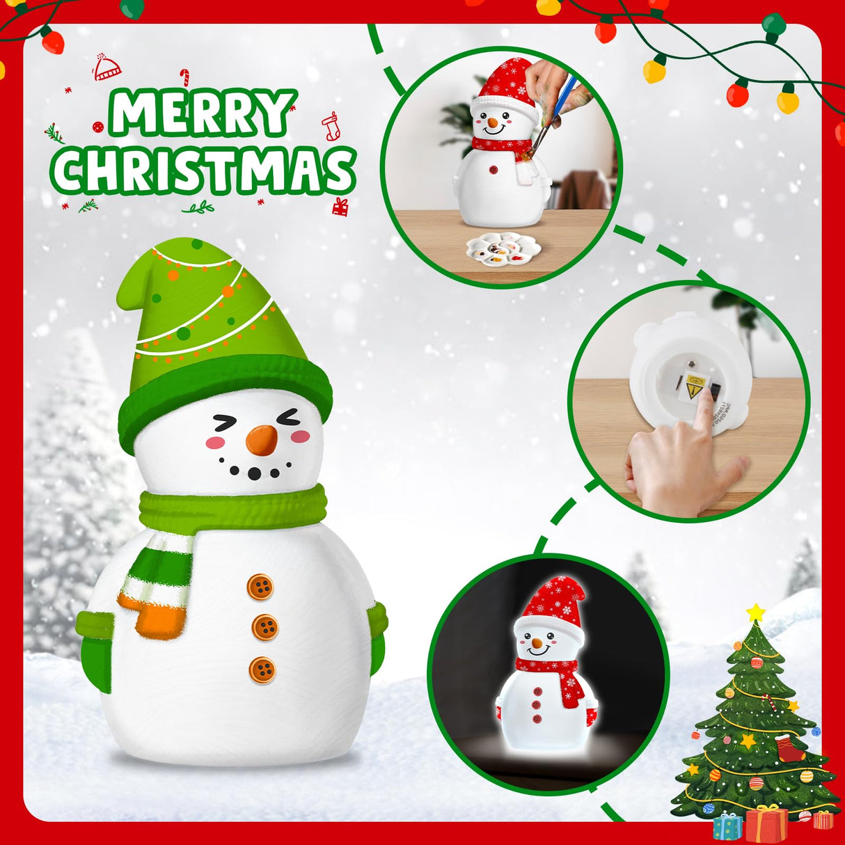 Christmas Crafts for Kid Adult, DIY Snowman Figurines, Art & Craft Supplies Painting Kits, Paint Your Own Lamp DIY Gift for Christmas Activities for Toddler Gril Boy Age 3 4 5 6 7 8 9 10 11 12 13 FUNZBO