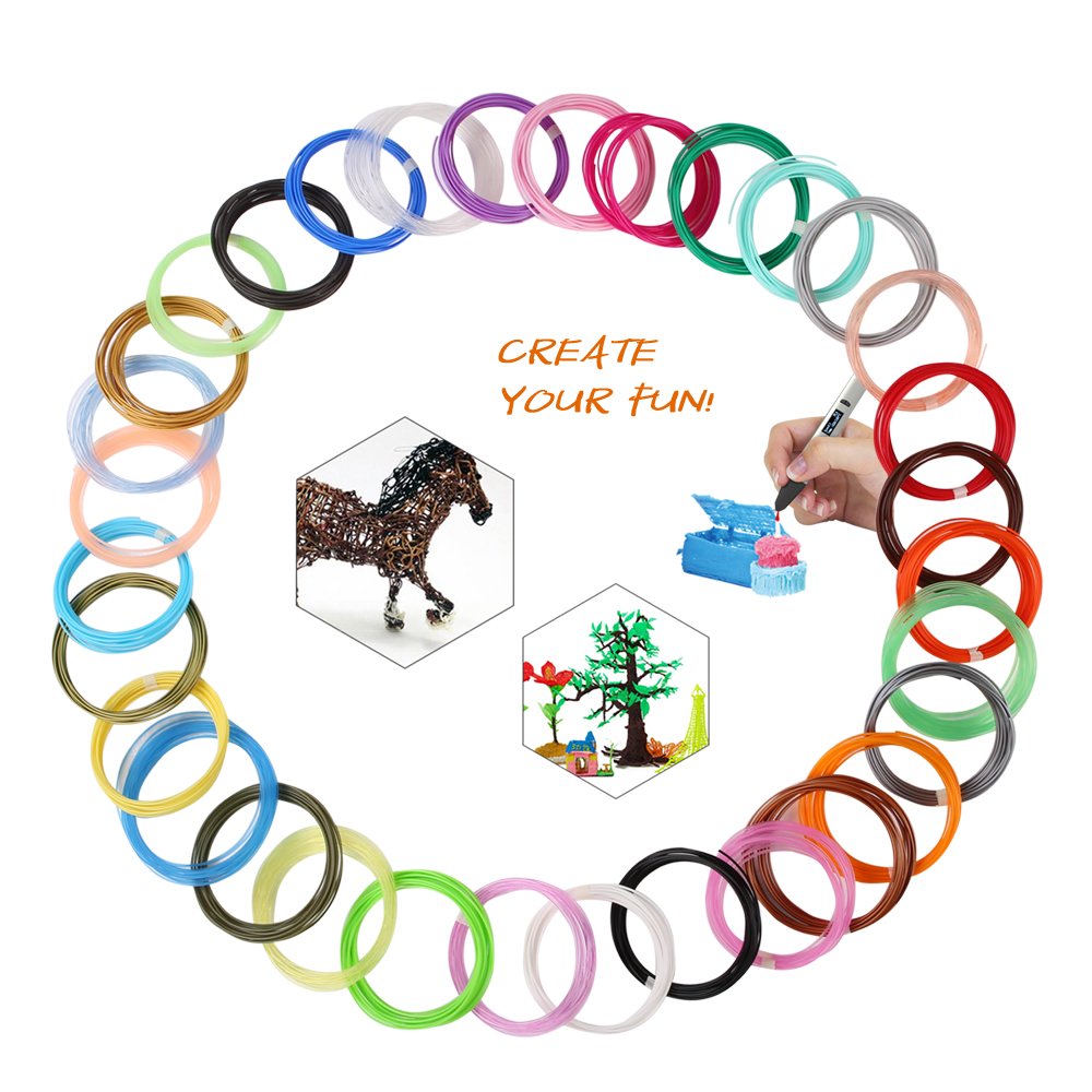 MIKA3D 32 Colors 3D Pen PLA Filament Refills, Each Color 10 Feet, Total 320 feet, Pack with 4 Finger Caps MIKA3D