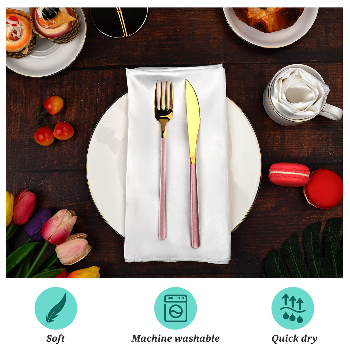 30 Pieces Satin Dinner Napkins 17 x 17 Inch Oversized Square Table Napkins Washable Soft Dinner Napkins for Wedding, Parties,Banquet,Restaurant Decoration (White) Pesonlook