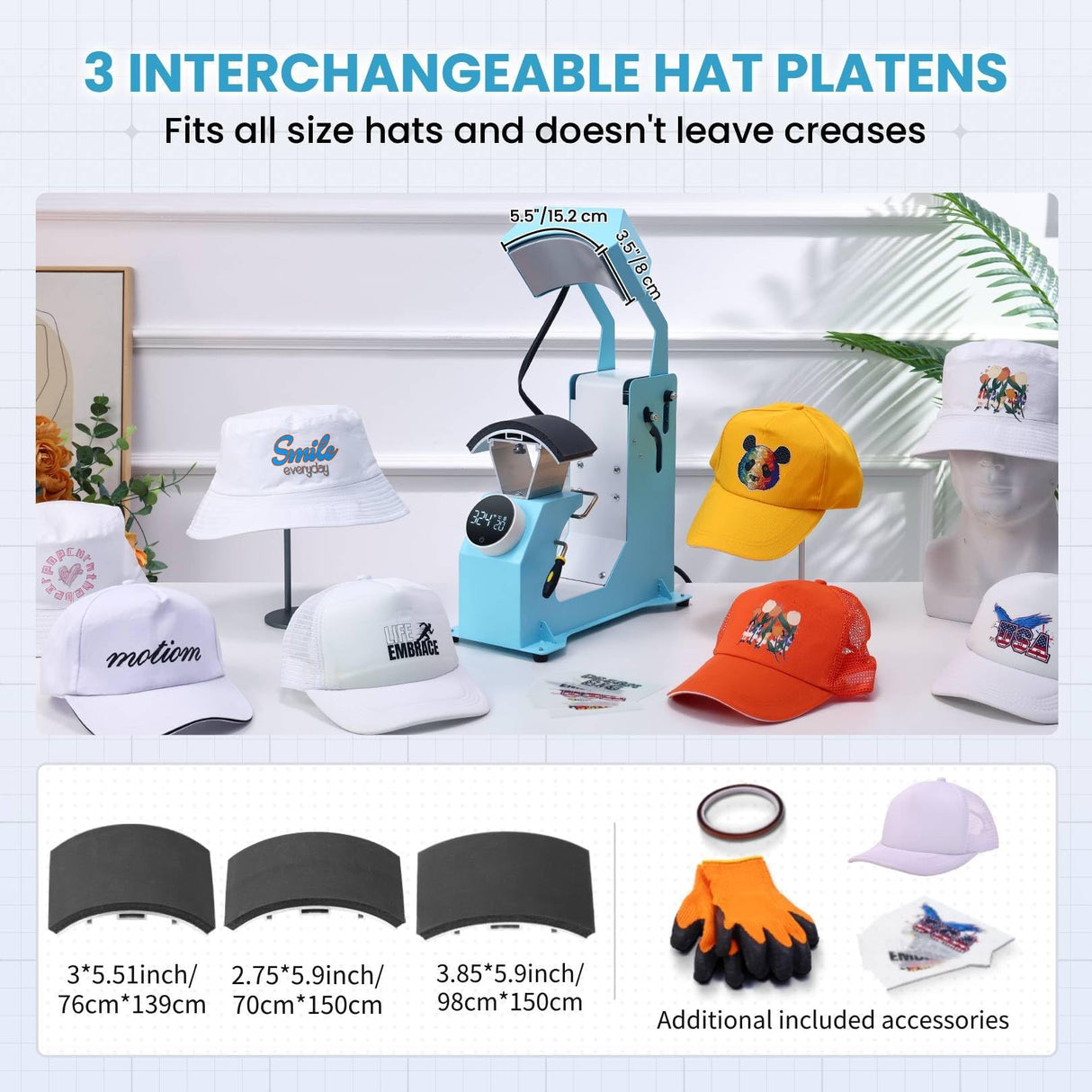 AKEYDIY Auto Hat Heat Press Machine for Caps with 3pcs Interchangeable Platens 3-in-1 Automatic Cap Press w/Knob-Style Digital Controller & Auto Open & Release, Heat Transfer Printing for Caps AKEYDIY