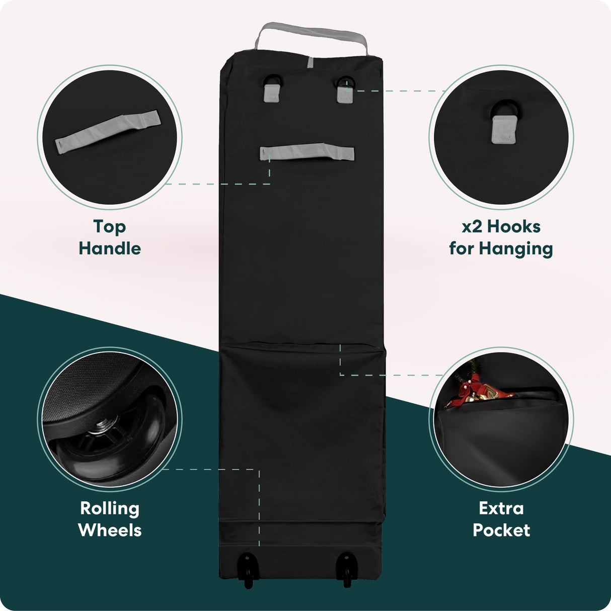 Handy Laundry Rolling Tree Storage Bag - For 9-Foot Artificial Christmas Holiday Tree. Zippered Bag, Carry Handles and Wheels for Easy Transport. Protects Against Dust, Insects, and Moisture. (BLACK) Handy Laundry