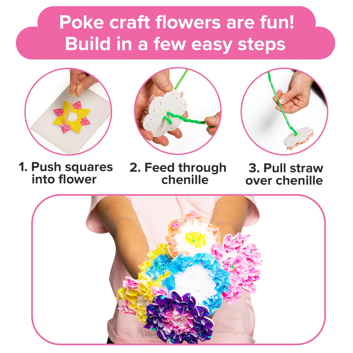 DIY Poke in Art Fabric Flower Craft - Makes 6 Flower Bouquet & Box with Paint, EVA Foam Craft Pieces, & More - Complete Kit for Kids 7-12 Years Old - Fabric Art for Kids - Poke Crafts for Girls Little Jupiter