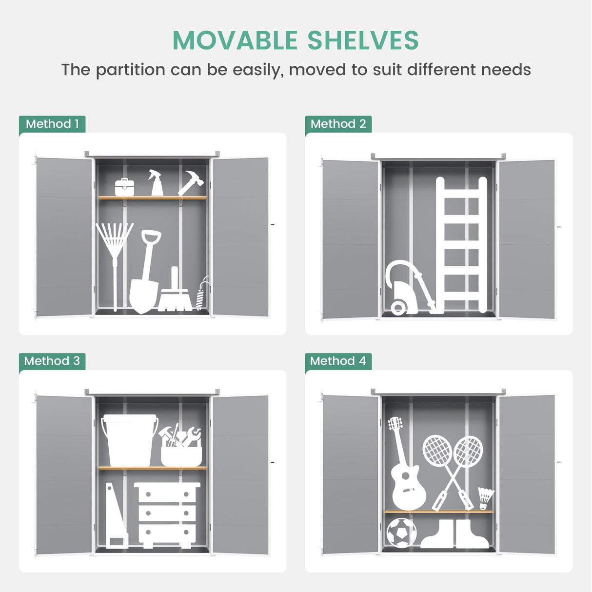 UDPATIO 38 Cu.ft Outdoor Resin Storage Shed, Vertical Tool Shed with Shelving Brackets for Patio Pool Lawn Garden, Grey UDPATIO