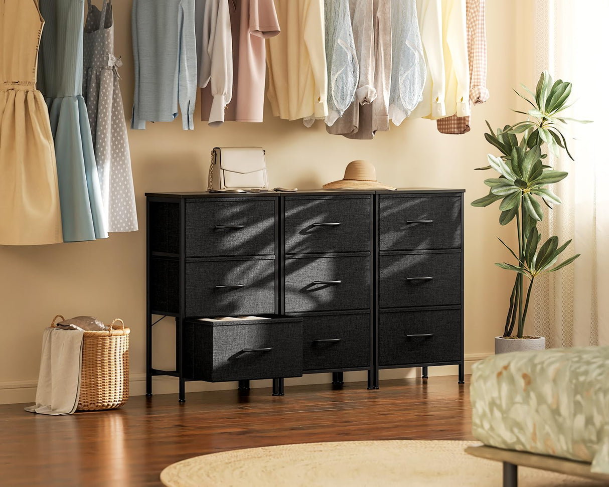 Casaottima Dresser for Bedroom Nightstand, Small Fabric Dresser Chests of Drawers, Closet Organizers and Storage with 3 Drawers, Black Casaottima