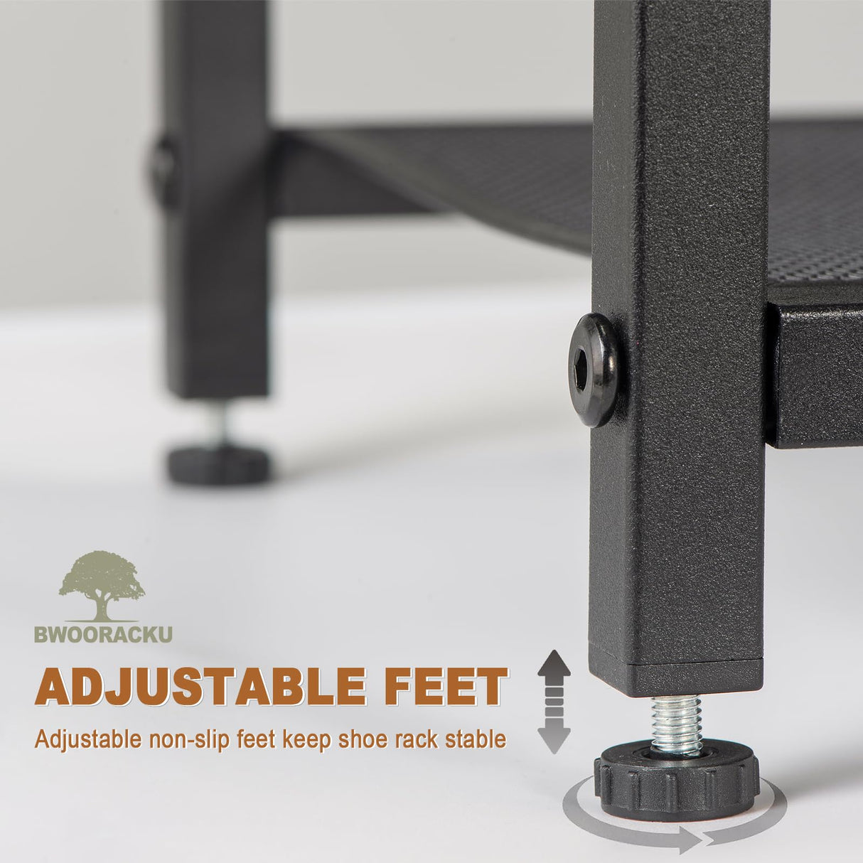 BWOORACKU Shoe Rack, 5-Tier Narrow Shoe Shelf with Dense Metal Mesh, Durable Industrial Freestanding Shoe Rack for Front Door Entrance, Hallway, Entryway, Living Room (29.92" H Rustic) BWOORACKU